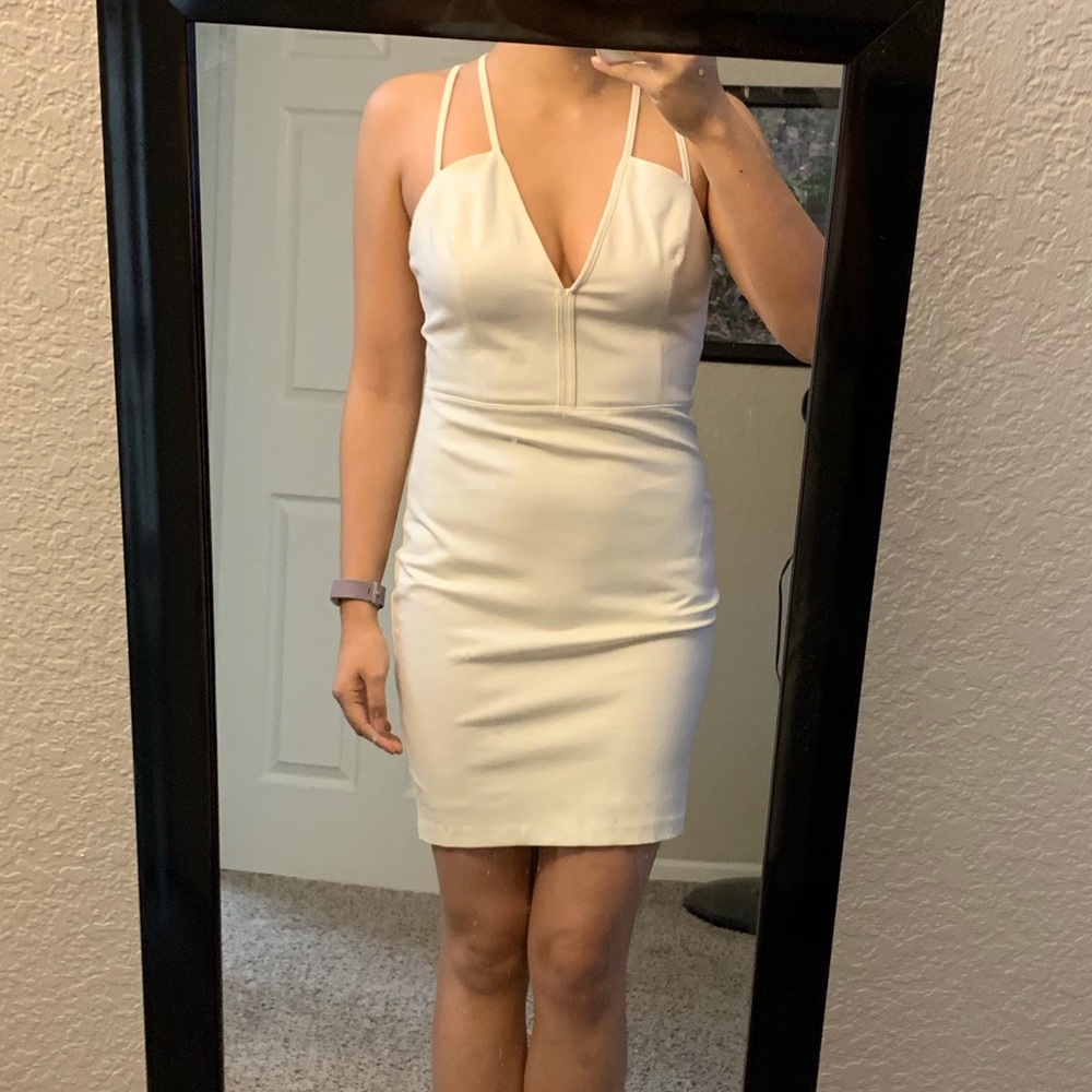 HM white sexy bodycon cross cross back dress